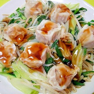 シュウマイと野菜炒めのオイスターあんかけ